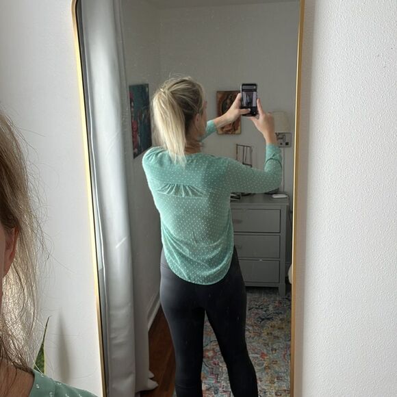 J Crew Dash Dot‎ Green White Sheer Blouse Size XXS - Picture 5 of 8